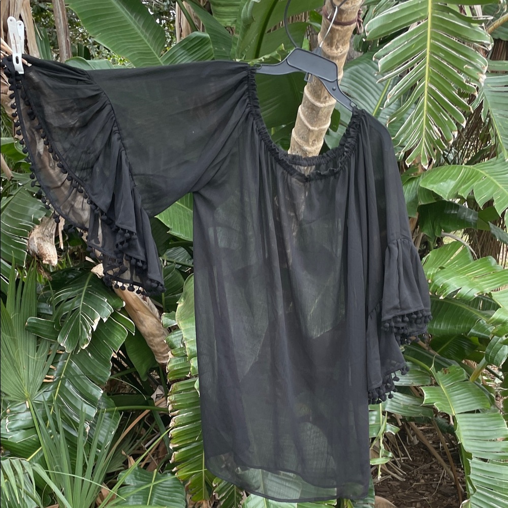sheer Bell ruffle sleeve tunic, top or swim cover-up